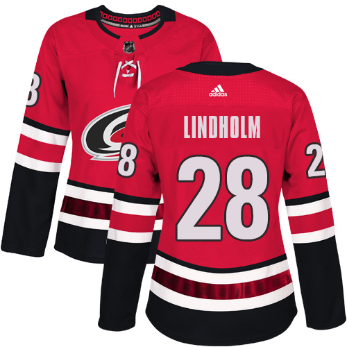 Adidas Carolina Hurricanes #28 Elias Lindholm Red Home Authentic Women Stitched NHL Jersey